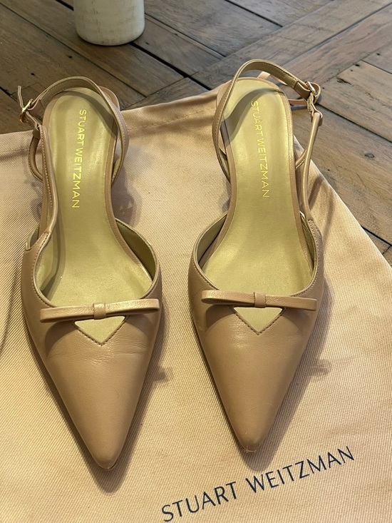 Stuart Weitzman Shoes - Stuart Weitzman Beige/Blush Pointed-Toe Women’s Slingback Kitten Heels with Bow.